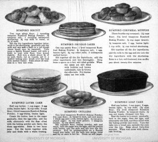 Recipe pamphlet advertising Rumford Baking Powder, via HathiTrust.